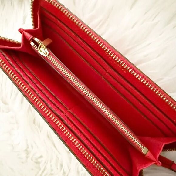 TORY BURCH | Large Red Zip Around Leather Wallet Long Gold Tone Hardware - Picture 6 of 8